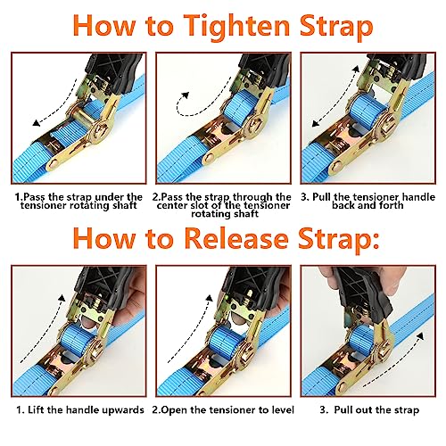 6 Pcs 1 Inch Heavy Duty 20ft Tie Down Straps with Hooks, 2200 LBS Break Strength, Cargo Ratchet Straps for Motorcycle, Appliances, Equipment - color: Blue