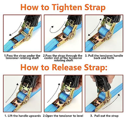 6 Pcs 1 Inch Heavy Duty 20ft Tie Down Straps with Hooks, 2200 LBS Break Strength, Cargo Ratchet Straps for Motorcycle, Appliances, Equipment - color: Blue