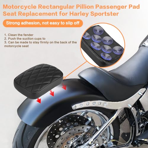 Motorcycle Rectangular Passenger Pad Seat Rear Leather Pillion Cushion 8 Suction Cup Compatible with Harley Dyna Sportster XL 883 1200 Chopper Custom - style: 8 Suction Cup-Black Rhombus