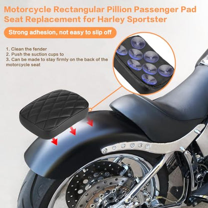 Motorcycle Rectangular Passenger Pad Seat Rear Leather Pillion Cushion 8 Suction Cup Compatible with Harley Dyna Sportster XL 883 1200 Chopper Custom - style: 8 Suction Cup-Black Rhombus