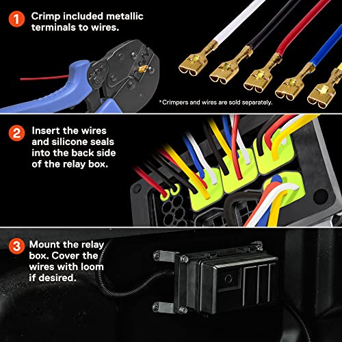 True Mods 12V DC Auto Waterproof Fuse 5-Pin Relay Box Block [6 ATC/ATO Fusible Holder] 6 Bosch Style Universal Relay Block Holder for Automotive Vehicles Cars Marine Boat Offroad Jeep Light Equipment - style: Fuse/Relay Kit
