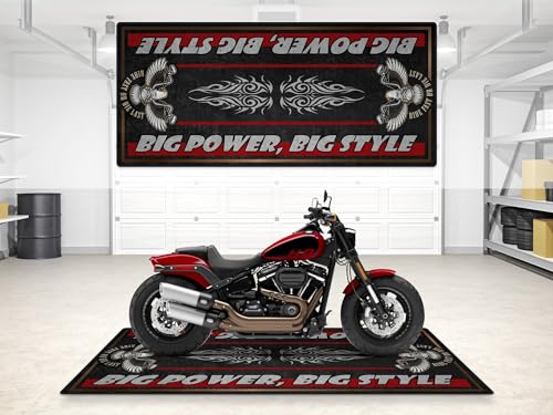 Parking Mat Big Power, Big Style Design for Chopper and Custom Motorcycles, Display, Pit Mat, Washable Non-Slip Garage Carpet (Redline Red, Size 1 : 86.6 x 39.4/220 x 100 cm) - color: Redline Red