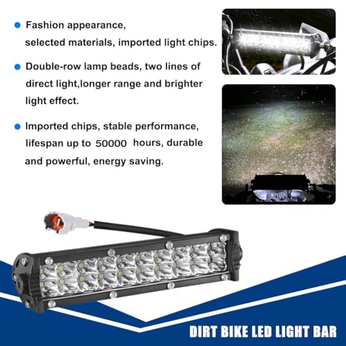 Dirt Bike LED Headlight Bar & Upgrade Mounting Bracket 60W Motorcycle Light bar Kit Wiring Harness for KLX110 YFZ450 CRF110 YZ250F CRF250F TTR110 XR150L ATV Motocross for 7/8" Handlebars Plug-Play - color: Single Switch+Upgrade Mount kit