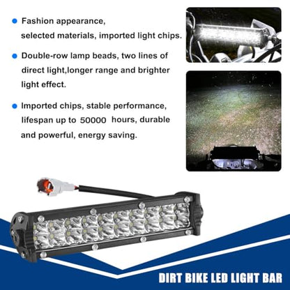 Dirt Bike LED Headlight Bar & Upgrade Mounting Bracket 60W Motorcycle Light bar Kit Wiring Harness for KLX110 YFZ450 CRF110 YZ250F CRF250F TTR110 XR150L ATV Motocross for 7/8" Handlebars Plug-Play - color: Single Switch+Upgrade Mount kit