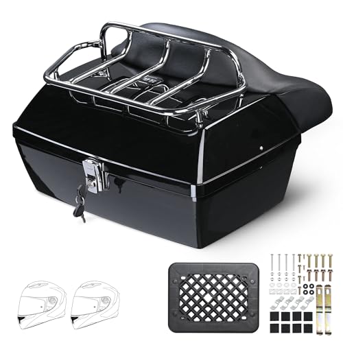 Yescom 48L Universal Motorcycle Tail Box Top Case Luggage with Top Rack & Backrest for Harley Road King - size: 48L for Harley