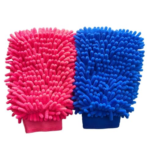 Conwork Car Wash Mitt Chenille Microfiber Golves, Ultra Soft & Scratch-Free, for Auto Detailing, Household Dusting & Multi-Surface Cleaning, 7" x 9.6"(2-Pack, Pink/Blue) - color: Blue/Pink