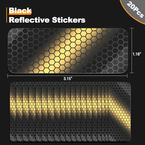 PHIXBEAR 20 Pcs Super Reflection Reflective Stickers, Safety Reflective Tape for Car Bike Mailbox Helmet, Black Conspicuity Tape Outdoor Waterproof 3.15" X 1.18" - color: Black