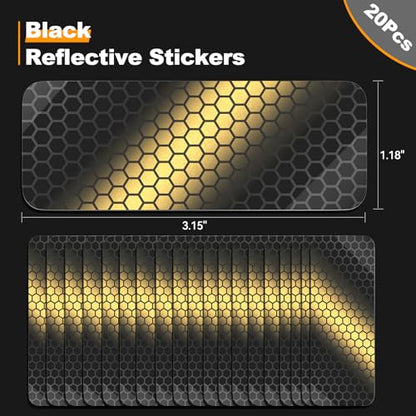 PHIXBEAR 20 Pcs Super Reflection Reflective Stickers, Safety Reflective Tape for Car Bike Mailbox Helmet, Black Conspicuity Tape Outdoor Waterproof 3.15" X 1.18" - color: Black