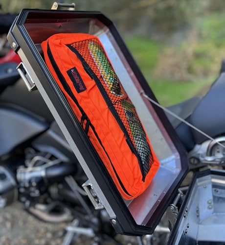 Moto Pockets Motorcycle Pannier Lid Bag Organizer for Side Cases, Weather-Resistant, Hi-Viz Orange