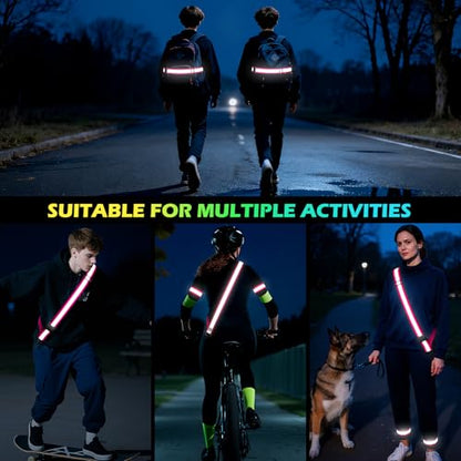 Reflective Walking Gear at Night, High Visibility Safety Reflective Sash Belt and 2-Pack Armband Set, Night Running Safety Gear for Women Men Kids - color: Pink