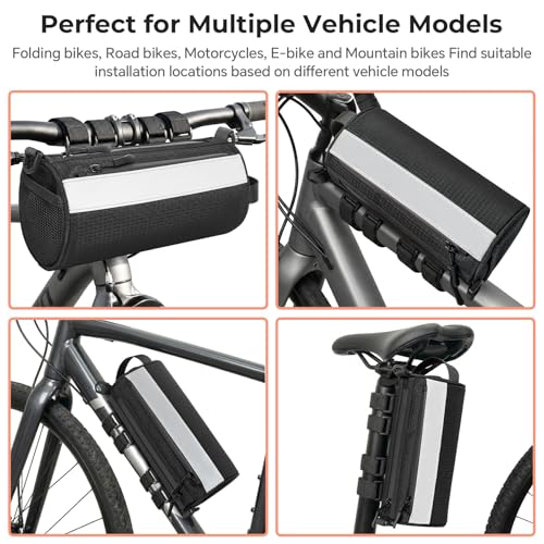 Urban Roll E-bike Handlebar Bag Waterproof Bicycle Front Bag for Mountain Multiuse Crossbody Hand Bag (Black, Medium) - color: Black, size: Medium
