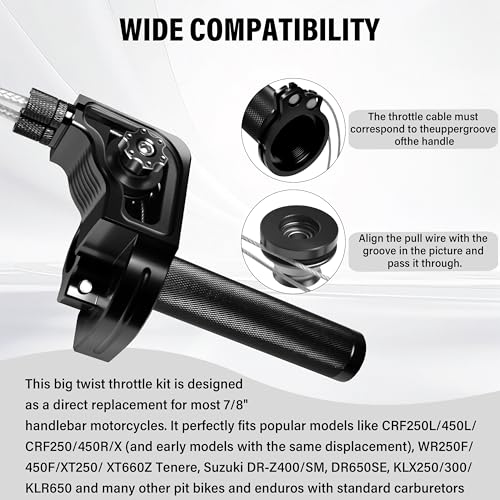 Universal 7/8" Big Twist Throttle Assembly, Dual Push-Pull Cable with Transparent Window for 110-650cc Dirt Pit Bike, Motocross, ATV & Quad, CNC Aluminum Quick Twister Throttle Grip (Black) - color: Black