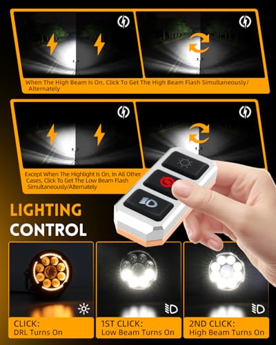 BraveWAY Motorcycle Auxiliary LED Light 4.5IN 120W White/Yellow Fog Lights with DRL Auxiliary Driving Spotlights Ditch Lights Pod with Amber Covers Mount Brackets for Motorcycle Truck Off-road ATV UTV - size: 4.5INCH-9-C