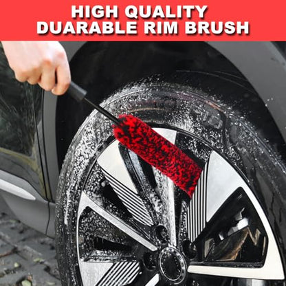 12Pcs Wheel Brush Kit for Cleaning Wheel and Tire, Wheel and Rim Brush, Car Detailing Brushes, Tire Brush, Bendable & Durable Car Wheel Rim Cleaner Brush Set,Car Detailing Cleaning Brush Supplies Kit - color: Red