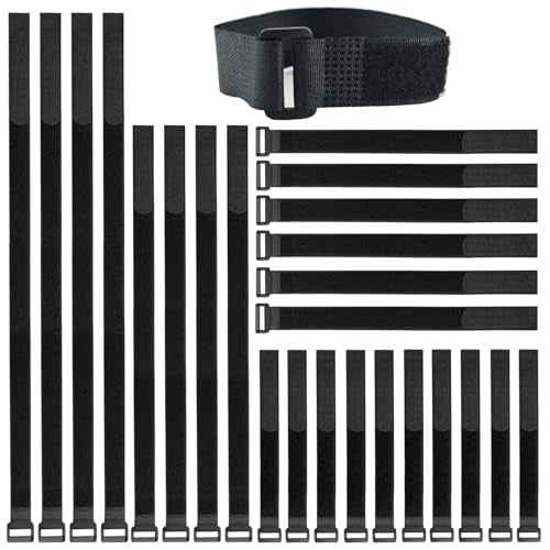 24 Pack (8"-12"-16"-20") Reusable Fastening Cable Ties and Cable Straps,Adjustable Multi-Purpose Hook and Loop Straps Nylon Cable Ties Organizer Fastener Management Wire Straps - size: (8-12-16-20) x 1'' (Black)
