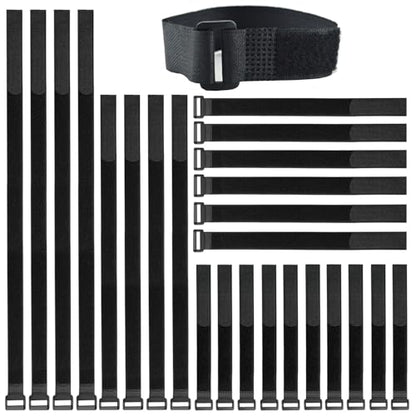 24 Pack (8"-12"-16"-20") Reusable Fastening Cable Ties and Cable Straps,Adjustable Multi-Purpose Hook and Loop Straps Nylon Cable Ties Organizer Fastener Management Wire Straps - size: (8-12-16-20) x 1'' (Black)