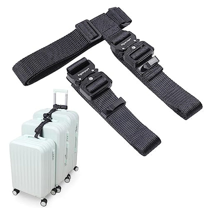Vigorport Luggage Straps, Straps for Suitcase, Add A Bag Adjustable Attachment Accessories for Connect Your 3 Luggage Together(1.25'' Width M Size) - size: Large-Metal Buckle