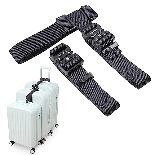 Vigorport Luggage Straps, Straps for Suitcase, Add A Bag Adjustable Attachment Accessories for Connect Your 3 Luggage Together(1.25'' Width M Size) - size: Large-Metal Buckle