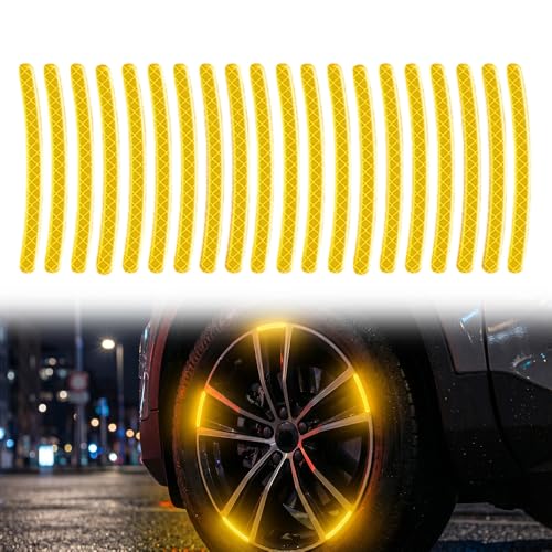 Reflective Car Wheel Rim Stickers, 20 Pcs Night Safety Warning Tape for Cars Motorcycles Bicycles, Waterproof Anti-Scratch PVC Rim Decals, High Visibility for Wheel Side (Yellow) - color: Yellow