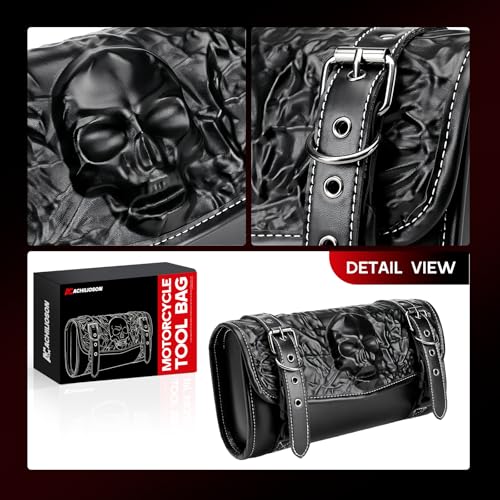 7.14L Motorcycle Saddlebag 3D Skull Embossed PU Leather, Universal Waterproof Black Motorcycle Side Bags Storage Pouch for Most Motorcycles - style: 3d-dimensional Skull-shaped Bag