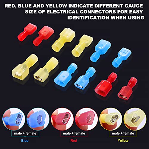 Twidec/210PCS Nylon Spade Connectors Kit 22-10 Gauge Male and Female Wire Spade Terminal Quick Disconnect Fully Insulated Wire Crimp Connector for Automotive Marine - color: Multicoloured Nylon 210PCS