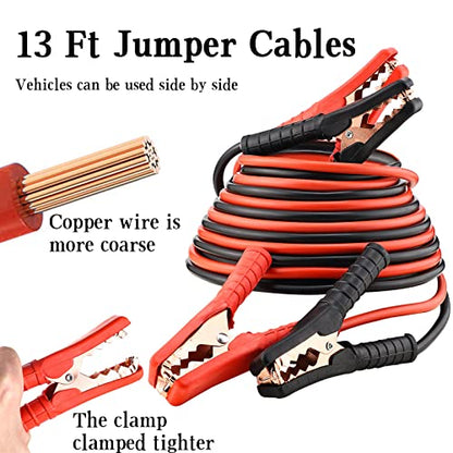 Car Roadside Emergency Kit with Reflective Warning Triangle, Assistance Kit with 13 FT Jumper Cable for Men or Women Black