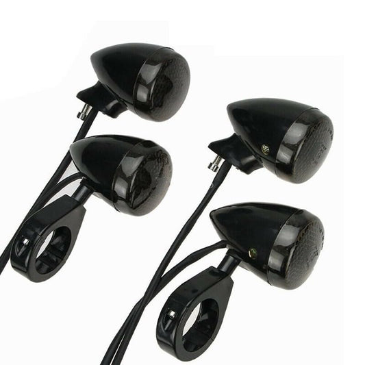 Motorcycle Turn Signals （2 Pairs Front w/ 39mm Fork Clamp & Rear Flush Mount LED Indicator Lights for Harley Sportster XL 883 1200 (All Black) - color: Black