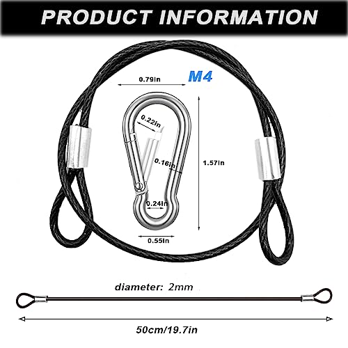 10 Pack 20 Inch(50cm) Stainless Steel Tethers with 4 Pcs Spring Snap Hook Clips, Steel Wire Cable with Loops Vinyl Cover Coated Short Rope Lanyard Lock Tether Chains, 2 Colors - color: 10p-50cm-2colors
