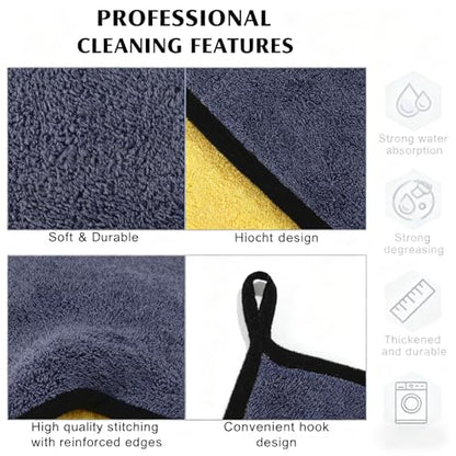 Ultrasoft, Large, Thick and Quick Drying Car Microfiber Cleaning Towel 800GSM Polishing Waxing Auto Detailing Towel Cloth (6pack) (Grey-Yellow) - color: Grey-yellow,6pack