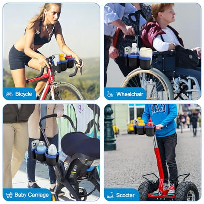Accmor Stroller Cup Holder with Phone Holder, Bike Cup Holder, Universal Cup Holder for Uppababy Nuna Doona Strollers, 2-in-1 Cup Holder for Walker, Wheelchair, Scooter - color: Double Holder-Blue