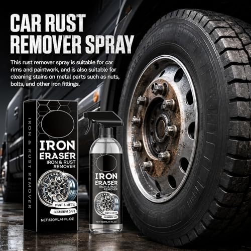 2Pack Iron Eraser Rust Remover Spray–Fast Acting Iron Powder Remover for Car Wheels and Paint,Brake Dust & Rust Removal,Professional Automotive Metal Surface Cleaner for Wheel,Tool and Household Item