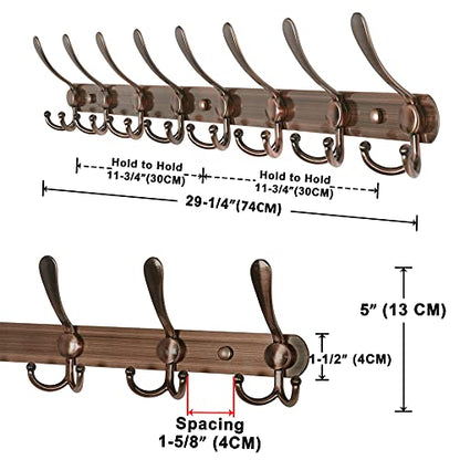 Dseap Coat Rack Wall Mount - 29.5” Long 8-Tri-Hooks Heavy Duty Coat Hanger Rail Wall Hooks for Hanging Coats Hats Clothing Clothes Purse Mudroom Entryway, Red Antique Copper - color: Antique Copper, size: L=29.5” (1 Pcs)