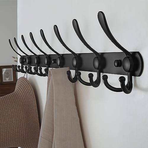 Dseap Coat Rack Wall Mount - 29.5” Long 8-Tri-Hooks Heavy Duty Coat Hanger Rail Wall Hooks for Hanging Coats Hats Clothing Clothes Purse Mudroom Entryway, Black, Pack of 2 - color: Black, size: L=29.5” (2 Pcs)