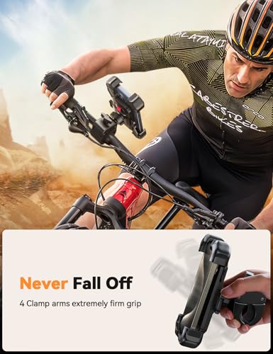 JOYROOM Motorcycle Phone Mount, [1s Auto Lock][100mph Military Anti-Shake] Bike Phone Holder for Bicycle, [10s Quick Install] Handlebar Phone Mount, Compatible with iPhone, Samsung, All Cell Phone - color: Black