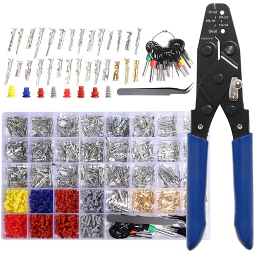 Connector Pins Kit Terminal Pin Automotive Car Electrical 1/1.5/1.8/2.2/2.3/2.5/2.8/3.5mm Male&Female Wire Seals Removal Tool kit Motorcycle ATV Wire Non-Insulated Plug Crimp tools Set