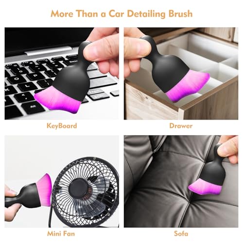 Car Interior Cleaning Brush Car Duster Interior with Ultra Soft Bristles Auto Detailing Brushes Dusting Car Accessories for Dashboard, AC Vents, Leather, Scratch-Free (2P_DoublePurple) - size: 2P_DoublePurple