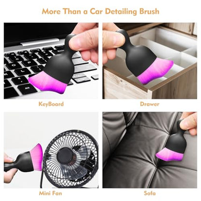 Car Interior Cleaning Brush Car Duster Interior with Ultra Soft Bristles Auto Detailing Brushes Dusting Car Accessories for Dashboard, AC Vents, Leather, Scratch-Free (2P_DoublePurple) - size: 2P_DoublePurple