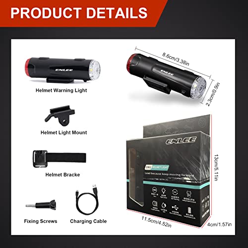 JINKEY Bike Helmet Light Front and Rear, 2-in-1 USB Rechargeable LED Bicycle Headlight & Taillight, IP66 Waterproof, 5 Warning Modes with Mounting Bracket for Night Safety Riding
