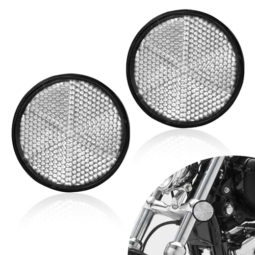 2PCS Motorcycle Warning Reflectors, Safety Reflectors, 2" Motorcycle Scooter ATV Round Reflective Accessories, M6x1.0 Plastic Screw Mount Reflective Warning for Trailer Bike Mailbox (White) - color: White