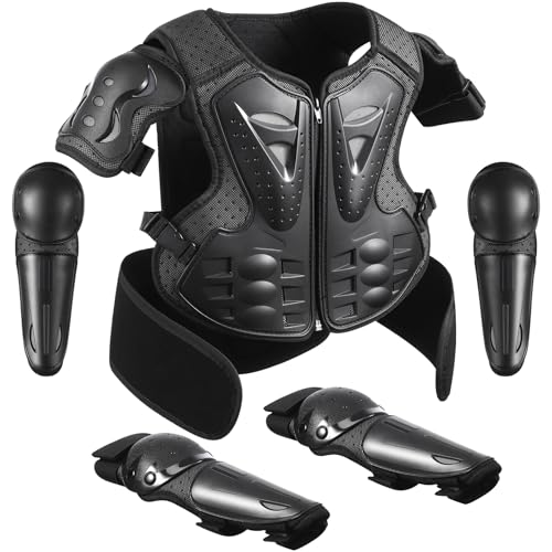 yeesport Youth Chest Protector Motocross Armor, Kids Dirt Bike Gear, Adjustable Youth Motorcycle Jacket with Elbow & Knee Pads for Cycling, Skating, Scooter Riding - color: Black