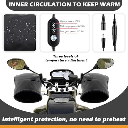 Hanaive 1 Pair Heated Motorcycle Handlebar Gloves ATV Windproof Handlebar Muffs Winter Thermal Muffs Waterproof Bike Mittens Electric Scooter Grip with Reflective Strip for Cold Riding Cycling, Black