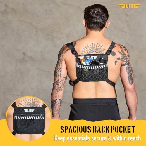 Elite Sports Running Vest w/Phone Holder for Men/Women, Reflective Lightweight Chest Pack w/Touch Friendly Phone Sleeve, Camera Pocket - Chest Rig for Hiking, Trail, Marathon, Camping - size: Small