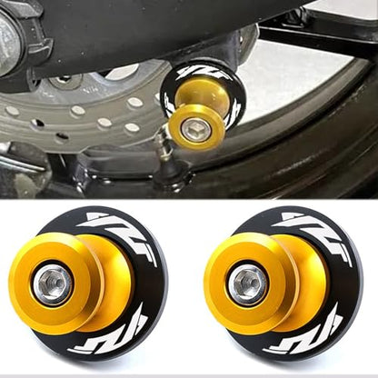 2pcs 6MM M6 X1.5 Motorcycle Swing arm Sliders Spools CNC Swing Arm Stand Screw for Yamaha YZF R1 R3 R6 R25 R1000 (Gold) - color: Gold