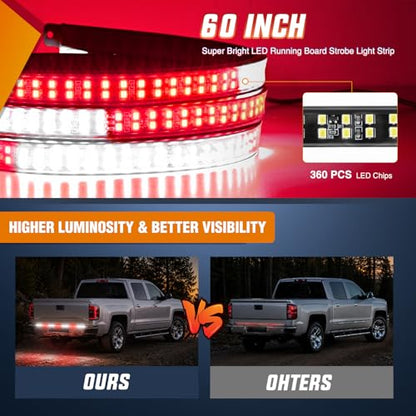 Nilight 60 Inch Truck Tailgate Strobe Light Strip Tail Emergency Bar Rear Window Warning Lamp Ultra-Bright Double Row 360 LED for Pickup Trailers Construction Vehicles Car SUV, Red White - color: 60" Tailgte Strobe Red White