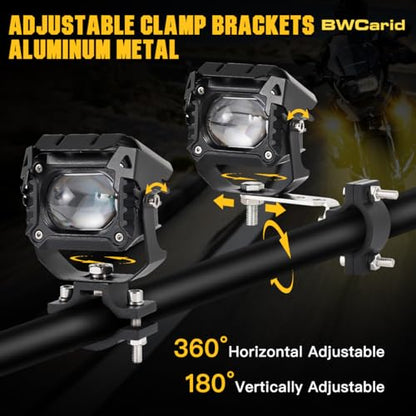 Motorcycle Auxiliary LED Lights - 8 Modes White/Amber Fog Lights Strobe Overtaking Driving Light for Night Riding,with Mount Brackets Wire Harness Kit,for R1200gs ADV,Adventure,Touring,Sport,ATV,UTV