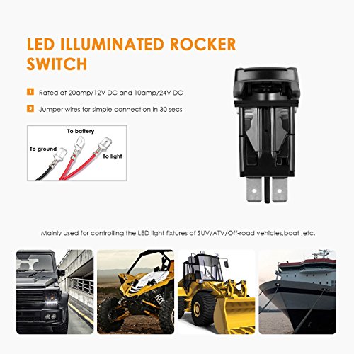 Wiring Harness 2 Lead, Auxbeam 12V 5Pin Rocker Switch with 3Pcs Switching Lines, On Off Switch Power Relay Fuse for LED Light Bars Work Light Driving Lights