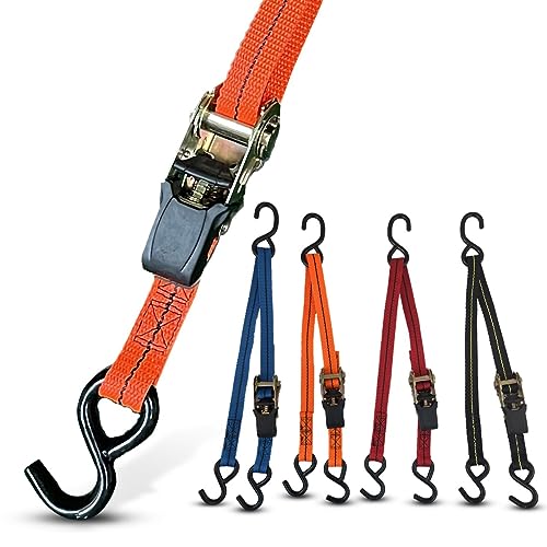Cajun Tie Downs 3-Point Ratchet Tie Down Strap, Jet Ski, Sea Doo & Wave Runner Transom Straps, Vinyl S-Hooks, Made in USA, Orange, 12 ft - color: Orange, size: 12 Feet