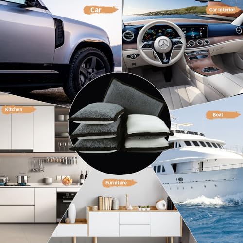 Car Interior Scrubbing Sponge, Microfiber Car Wax Applicator Scrubber Pad, Car Detailing Microfiber Interior Scrub Pad,Washing Sponges for Car, Boat, Wood, Marble and Motorcycle - 6pcs (gray)