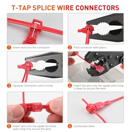 Nilight 120PCS/60 Pairs Quick Splice Disconnect Wire Terminals T-Tap Spade Connectors Red 22-16 AWG Male Female Fully Insulated Electrical Wire Crimp Self-Stripping Kit - size: 120Pcs 22-16AWG