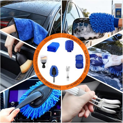 41Pcs Professional Car Detailing Kit, Car Wash Kit with Portable Handbag, Wet and Dry Use Car Cleaning Kit, Durable Drill Brush, Apply to Interior, Exterior, Wheels, Trucks, Motorcycles